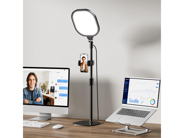 Video Conference Lighting for Zoom with Stand, 30 Modes, CRI>98 Edge-lit Eye-care Full-screen Ring light, Dimmable with 360° Stand, Memory Func...