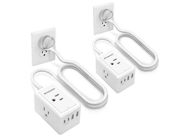 2 Pack Power Strip Surge Protector-3 Widely Spaced Outlets 4 USB Ports(2 USB C Port,PD 20W),1250W/10A with 5Ft Extension Cord, Power Strips with...