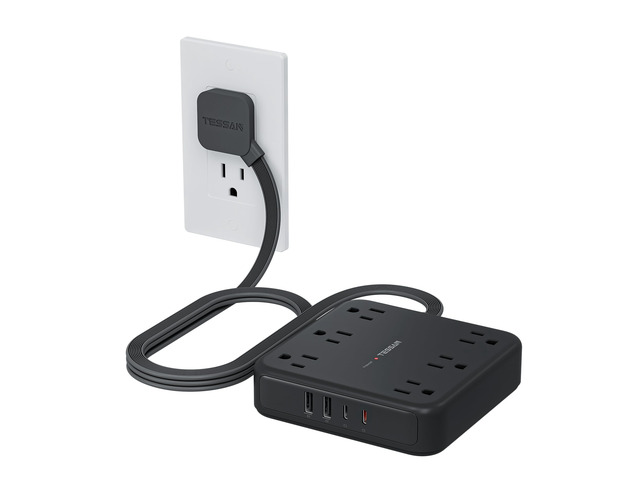 Surge Protector Power Strip, 5Ft Flat Plug Extension Cord, Black 6 Outlets and 4 USB Ports (2 USB C), 2100 Joules Surge Protection, Outlet Extender...