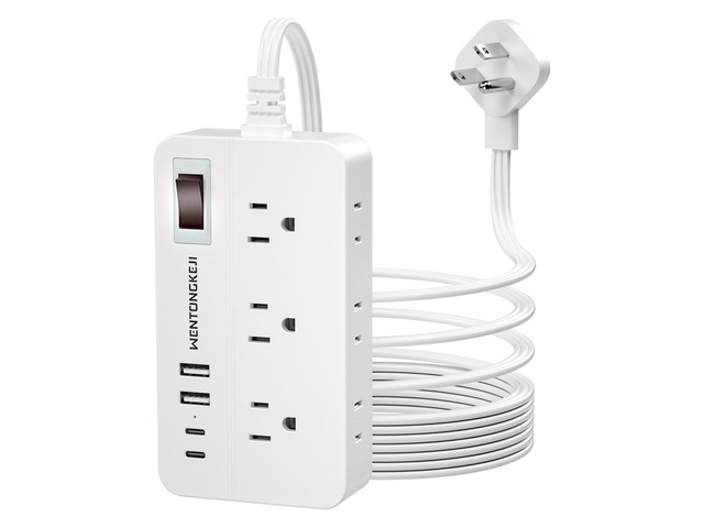 Surge Protector Power Strip - 5Ft Braided Extension Cord Flat Plug with 6 Outlets and 2 USB-A 2 USB-C Ports, 1080 Joules Wall Mounted Charging...