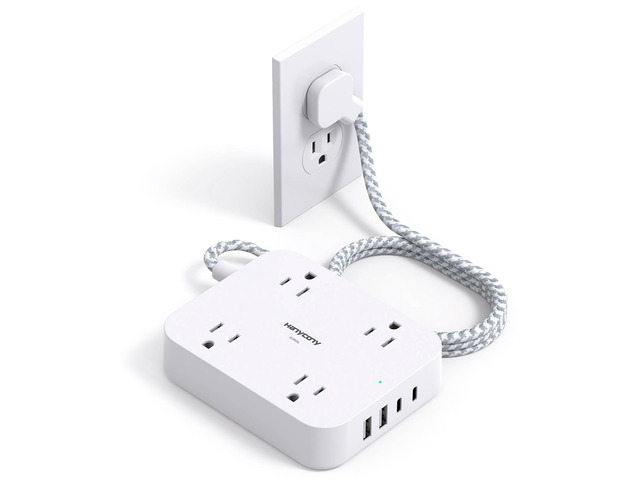 Surge Protector Power Strip, 5Ft Extension Cord with 4 USB Ports(2 USB C) 4 Widely Outlets Extender, Wall Mount, Desk Charging Station for Office...