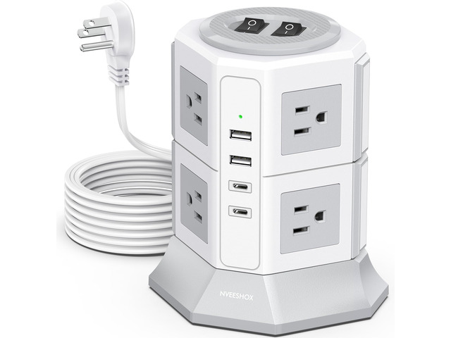 Surge Protector Power Strip Flat Plugs with 8 Outlets 4 USB Ports (2 USB-C) 6.5 FT Flat Extension Cord with Multiple Outlets, Charging Station with...