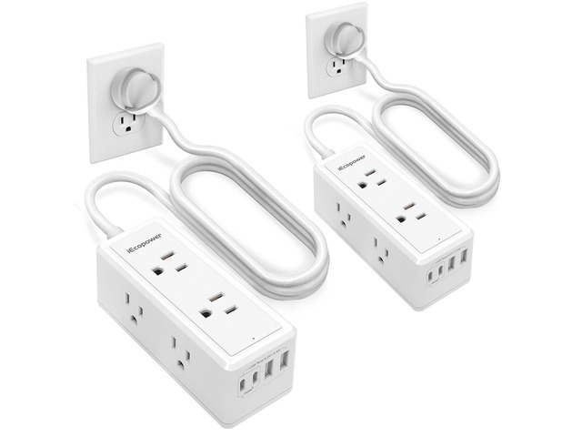 2 Pack Power Strip Surge Protector-6 Widely Spaced Outlets 4 USB Ports(2 USB C Port,PD 20W),1250W/10A with 5Ft Extension Cord, Power Strips with...