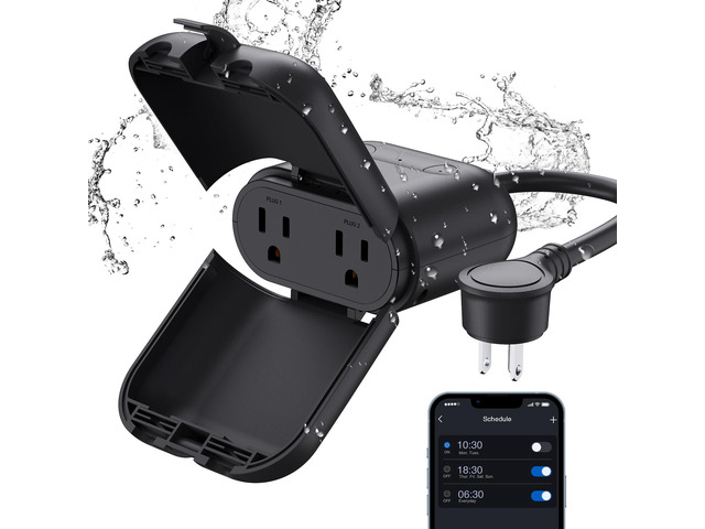 PQR20 Outdoor Smart Plug Waterproof IP66, WiFi Plug with 2 Individually Sockets, Compatible with Alexa & Google Assistant, Smart Outdoor Outlet for...