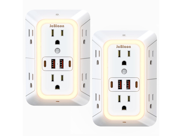 Outlet Extender with Night Light, Multi Plug Outlet Surge Protector,6 Outlet Splitter with 4 USB Outlet (2 USB A,2 USB C) 3 Sided Multi Plug Wall...