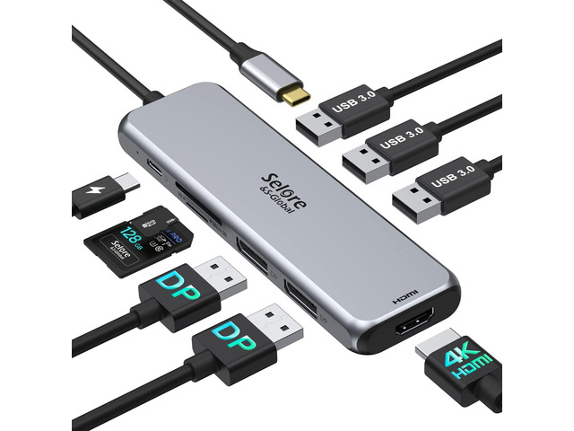 Docking Station Dual DisplayPort, Selore USB c hub with 2 displayport, HDMI, 3*USB 3.0,100W PD,SD & TF Slot, 9 in 1 2 dp Multiport Adapter for...