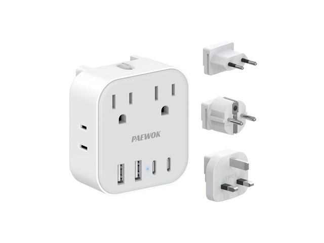 European Travel Plug Adapter Set, 8-in-1 Travel Adapter with 4 Outlets Universal Travel Adapter, Type G/E/F/C Detachable Plugs, 4 USB Ports (2 USB...