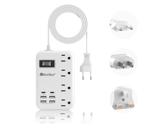 European Travel Plug Adapter, US to Europe Power Strip,6 USB,4 Outlets,3ft 6 USB,2 USB C,4 Outlets,3ft Extension Cord,International Travel Power...