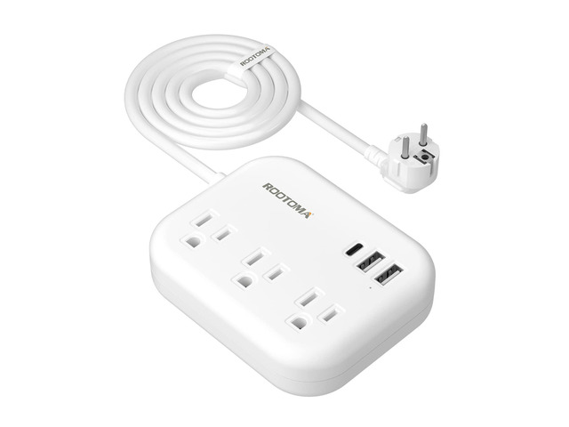 European Travel Plug Adapter with USB C, Outlet Adapter US to Europe 3 Outlets 3 USB Ports, International Power Strip for EU Spain France Germany...