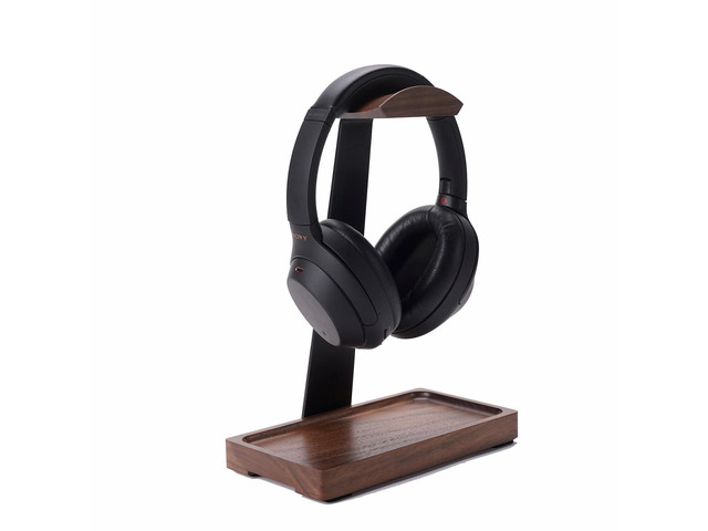 Walnut Headphone Stand, Wood Headset Holder with Storage for Desk American Black Walnut & Aluminum, Universal for Gaming Headsets & AirPods...