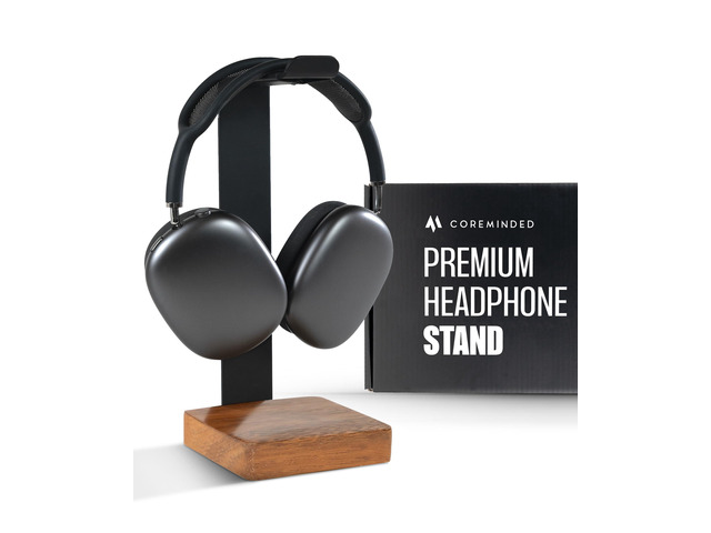 Universal Headphone Stand for Desk, Walnut Wood Headset Holder Fits All Headphones incl AirPods Max, Heavy Duty Solid Wood, Sturdy & Stable,...