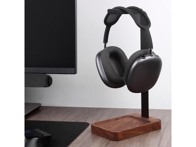 PHERKORM Walnut Wood & Aluminum Headset Holder, Desktop Headphone Stand, Universal headphone holder for most music gaming headsets - Black Walnut