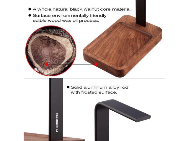 PHERKORM Walnut Wood & Aluminum Headset Holder, Desktop Headphone Stand, Universal headphone holder for most music gaming headsets - Black Walnut
