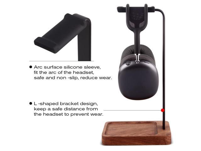 PHERKORM Walnut Wood & Aluminum Headset Holder, Desktop Headphone Stand, Universal headphone holder for most music gaming headsets - Black Walnut