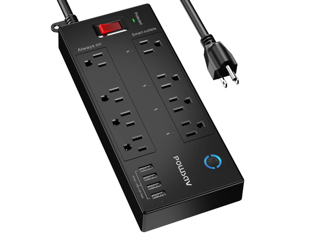 6 Ft WiFi Surge Protector - 8 Outlet Extension Cord with 4 Smart & 4 Always On Outlets, 4 USB Ports, Alexa & Google Home Compatible, Black