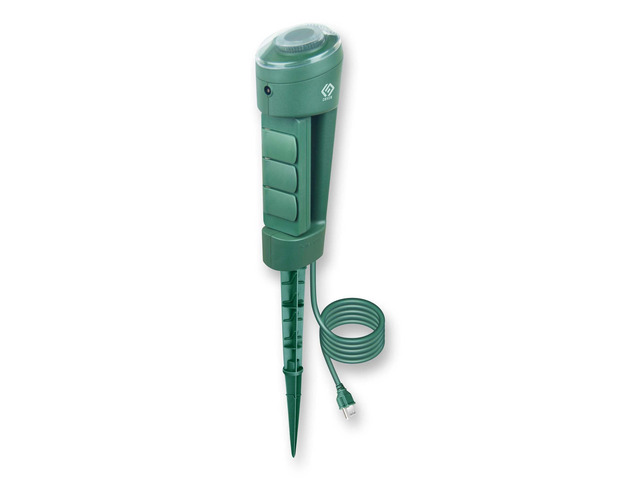 Outdoor Power Stake, 3 Grounded Outlets with 180° Rotating Function and Safety Cover and Photocell Timer 2/4/6/8 Hour Countdown, Dusk to Dawn, 6FT...