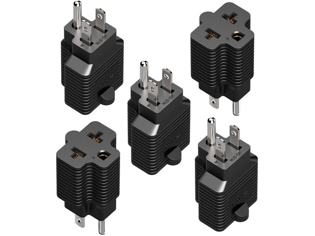 5 Pack NEMA 5-15P to 5-20R, 5-20R, 6-15R, 6-20R AC Power Adapter 4-in-1 15 Amp Household AC Plug to 20 Amp T Blade Adapter, 5A 125V to 20A 250V...