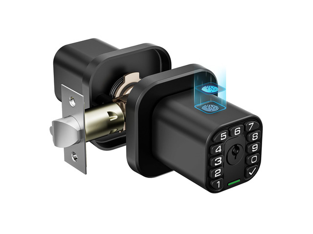 Fingerprint Door knob, Smart Biometric Door Lock with Keypad, Keyless Entry Code Door Knob, Waterproof & Weatherproof, Auto Lock,Voice Navigation,...