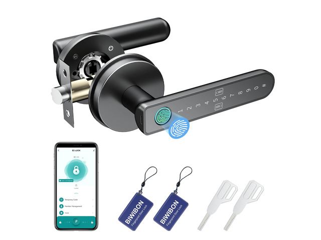 Fingerprint Door Lock Fingerprint Door Knob with 5 Unlock Options, Anti-Peep Code, Adjustable Auto-Lock, Inside Lock, for Home, Office, Apartment,...
