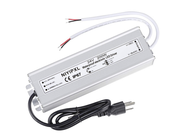 LED Driver 200 Watts 24V DC Low Voltage Transformer Waterproof IP67 LED Power Supply, Adapter with 3-Prong Plug 3.3 Feet Cable for Any 24V DC led...