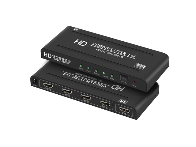 4K@60Hz 1x4 HDMI Splitter 4:4:4,18 Gbps,4 Port Powered HDMI 2.0 Splitter1 in 4 Out Support Auto Down Scaler, 4K 1080P Sync, HDR10,3D, Only...