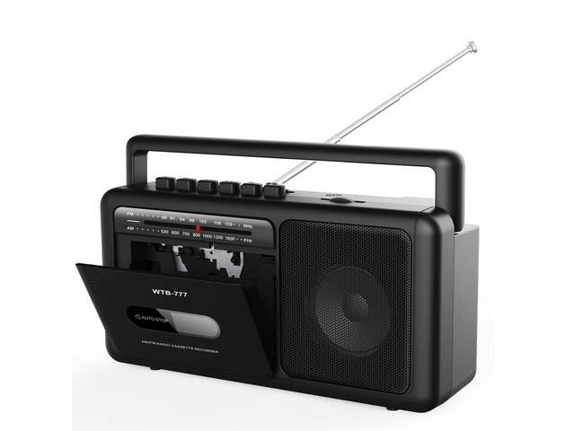 WTB-777 Portable Cassette Player Boombox, AM/FM Radio Stereo with Bluetooth, USB, Recorder, Earphone Jack, DC/AC Powered, Cassette Tape Recorder
