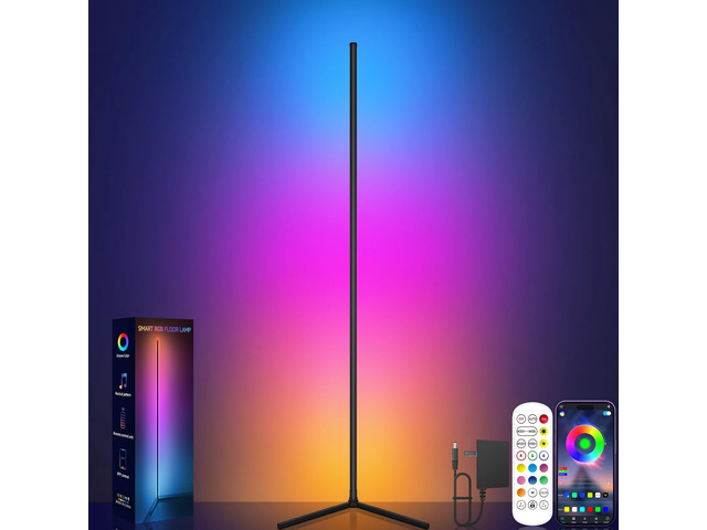 Corner Floor Lamp, RGB LED Corner Lamp with Music Sync, Smart App and Remote Control Color Changing Ambience Light, LED Lamp with 16 Million Colors...