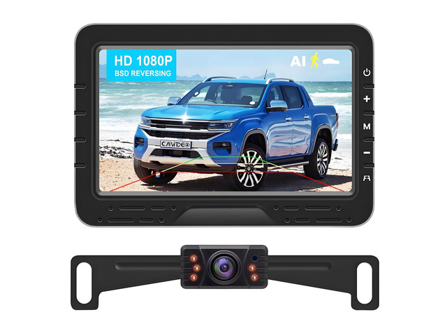 Backup Camera HD 1080P Wired Easy Setup Plug-Play Rear View License Plate Bracket Camera Motion Detection IP69 Waterproof - 4.3 inch Monitor Full...