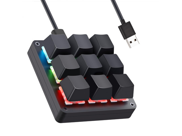 Koolertron 9-Key One-Handed Macro Mechanical Keyboard, Pink LED Portable mini gaming keypad with fully programmable macro keys for gaming,and...