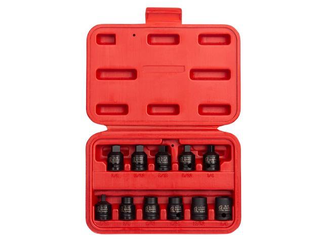 SUNEX TOOLS 3841, 3/8 Inch Drive Pipe Plug Socket Set, 11-Piece, SAE, 7/16' - 5/8', Cr-Mo Steel, Tapered Male Square Drive, Chamfered Female Square...