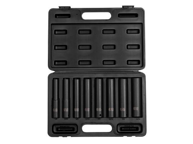 SUNEX TOOLS 2848, 1/2 Inch Drive Impact Socket Set, Extra Long Deep, 8-Piece, SAE, 1/2'-15/16', Cr-Mo Alloy Steel, Radius Corner Design, Dual Size...