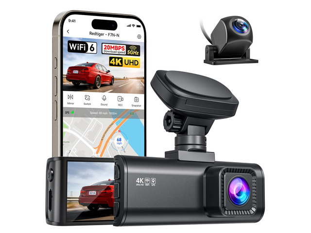 F7N-N 4K Front and Rear Dash Cam, 5.8GHz WiFi-20 MB/s Fast Transfer with APP, 2160P/FHD Car Dash Camera with Precise GPS, WDR, 3.18' Screen, Night...
