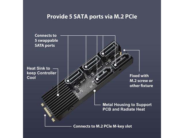 Vantec M.2 PCIe Gen3x2 B+M Key to 5 Ports SATA III Expansion Card (UGT-M2670)