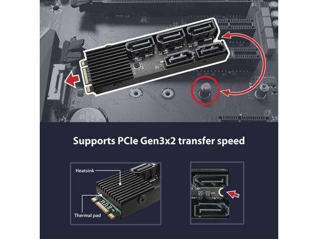 Vantec M.2 PCIe Gen3x2 B+M Key to 5 Ports SATA III Expansion Card (UGT-M2670)