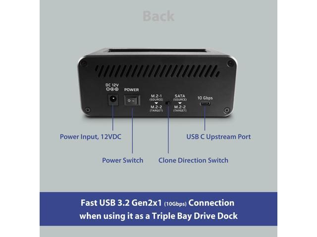 Vantec JX, USB 3.2 Gen 2x1, Triple Bay Dock (Dual M2, SATA) with Clone Function (NST-DM12C31)