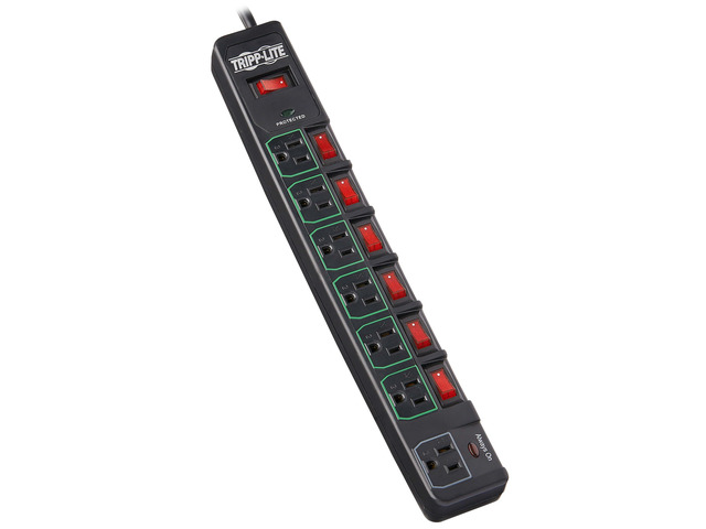 7 Outlet (6 Individually Controlled) Surge Protector Power Strip, 6ft Cord, Black, & 25K Insurance (TLP76MSGB)