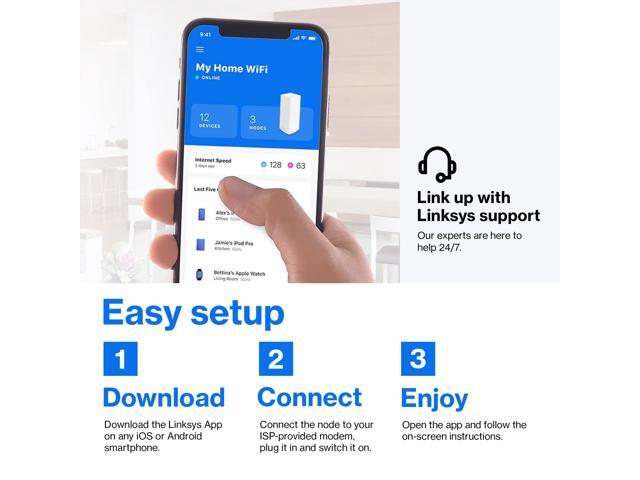 Linksys Atlas WiFi 6 Router Home WiFi Mesh System, Dual-Band, 2,000 Sq. ft Coverage, 25+ Devices, Speeds up to (AX3000) 3.0Gbps - MX2000 1-Pack