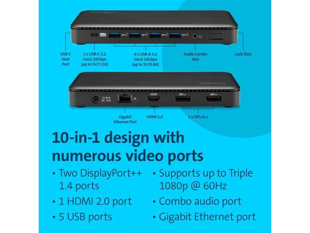 Kensington Triple Display USB-C Docking Station with 100W PD for Dell, HP, Lenovo, Acer, ASUS, Razer, Surface (Black)