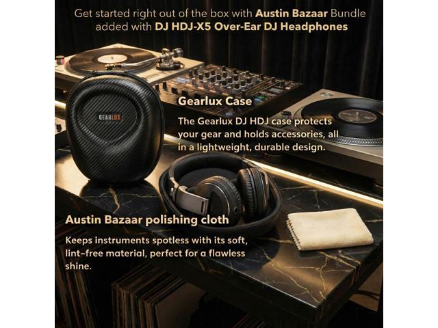 Pioneer DJ HDJ-X5 Over-Ear DJ Headphones - Black Bundle with Case and Austin Bazaar Polishing Cloth