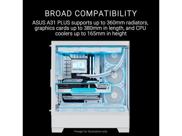 ASUS A31 Plus TG ARGB White ATX PC Case - Pre-Installed ARGB Fans - Glass Front Panel - Hidden Port Motherboard Compatible - 360mm Radiators -...