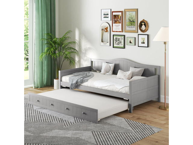 Giantex Twin Daybed with Trundle, Solid Wood Day Bed with Slats Support, Integrated Headboard & Armrests, Modern Trundle Bed Twin for Living Room,...