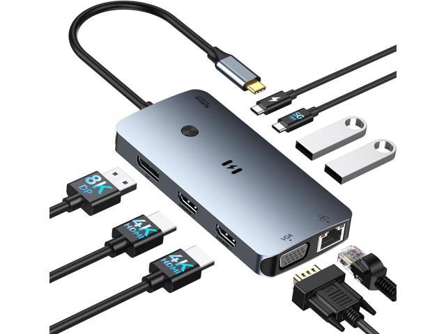 USB C Docking Station Dual Monitor Adapter, Selore Laptop Docking Station 3 Monitors Quad Display with 2 HDMI, DP, VGA, Ethernet, 3 USB A & C 3.0,...