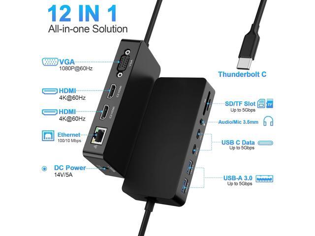 New Thunderbolt 4 Dock Dual HDMI+VGA with Power Adapter Compatible with Surface Pro 12/11/10/9/8/X/7+/7, Surface Laptop 7/6/5/4/3, Surface Go...