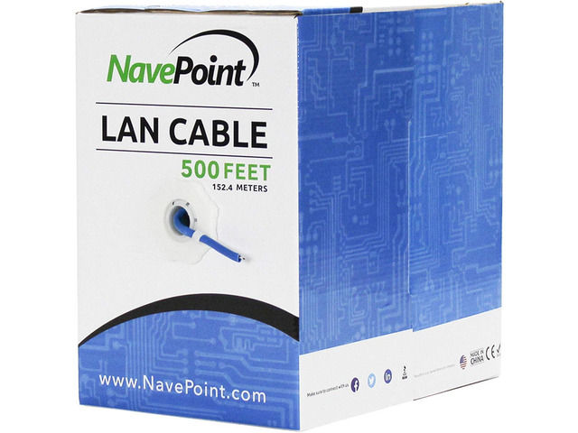 NavePoint CAT6 Ethernet Cable - CCA Bulk CAT6 Cable 500ft Ethernet Cable, 550MHz, 23AWG 4 Pair, Unshielded Twisted Pair (UTP), Solid Blue