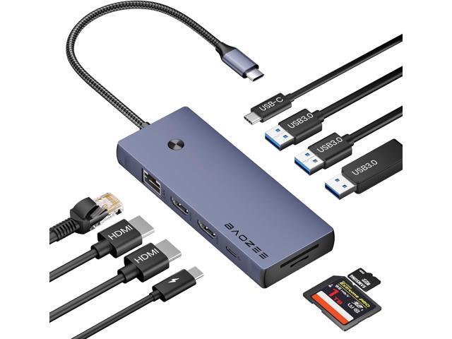 Laptop Docking Station Dual Monitor, 10-in-1 USB-C Hub with Dual HDMI 4K, Ethernet, PD 100W Charging, USB 3.0 USB-A and USB-C with 5Gbps Data...