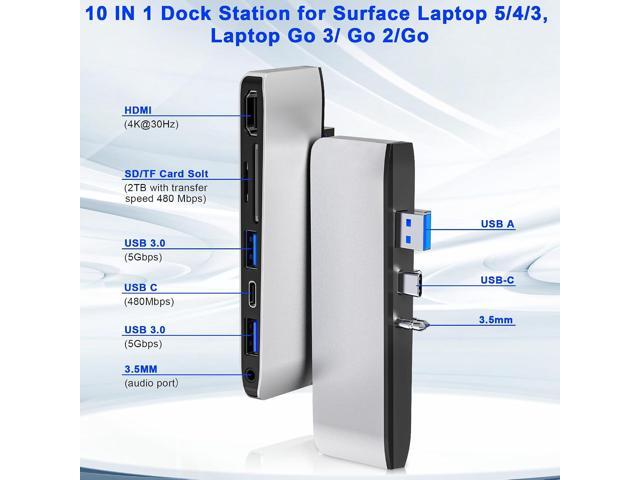 Surface Laptop 6/5/4/3 Hub Docking Station, USB-C Hub with 4K@30Hz HDMI, 2xUSB 3.0, USB-C, SD/TF Card Slot, 3.5mm Audio for Surface Laptop...