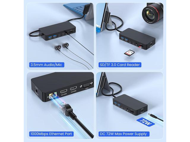 Surface Docking Station, 12-in-1 Surface Dock Triple Displays Dual HDMI 4K@60HZ+VGA, Surfac-e Pro Docking Station with Power Supply for Surfac Pro...