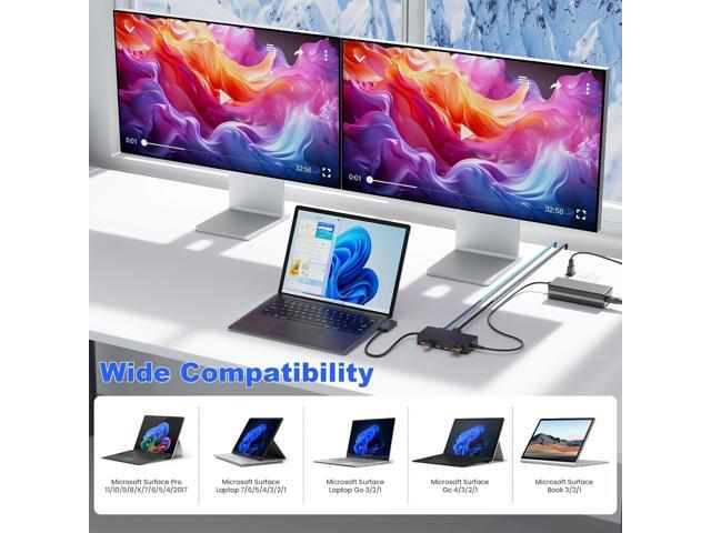 Surface Docking Station with Power Adapter, 11-in-1 Surface Dock, Dual Monitor 4K HDMI & VGA, Ethernet, USB Hub, SD/TF Card Reader for Surface...