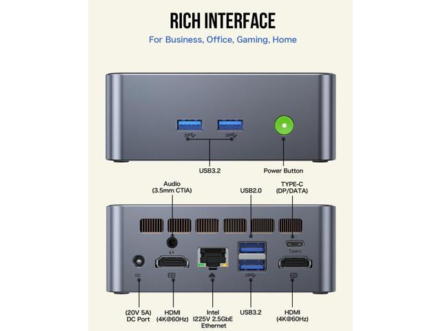 GMKtec M3 Mini PC Intel i5-12450H (8C/12T, up to 4.40GHz) Desktop Computer 16GB DDR4 (8GB*2) 1TB SSD, HDMI 4K, 4X USB 3.2, USB-C, WiFi 6, BT 5.2,...