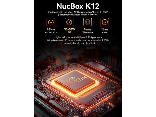 GMKtec K12 Gaming Mini PC Oculink AMD Ryzen 7 H 255 (Upgraded 8745HS) 32GB DDR5 RAM 512GB SSD, Desktop Computer Radeon 780M Graphics, 3X M.2 2280...